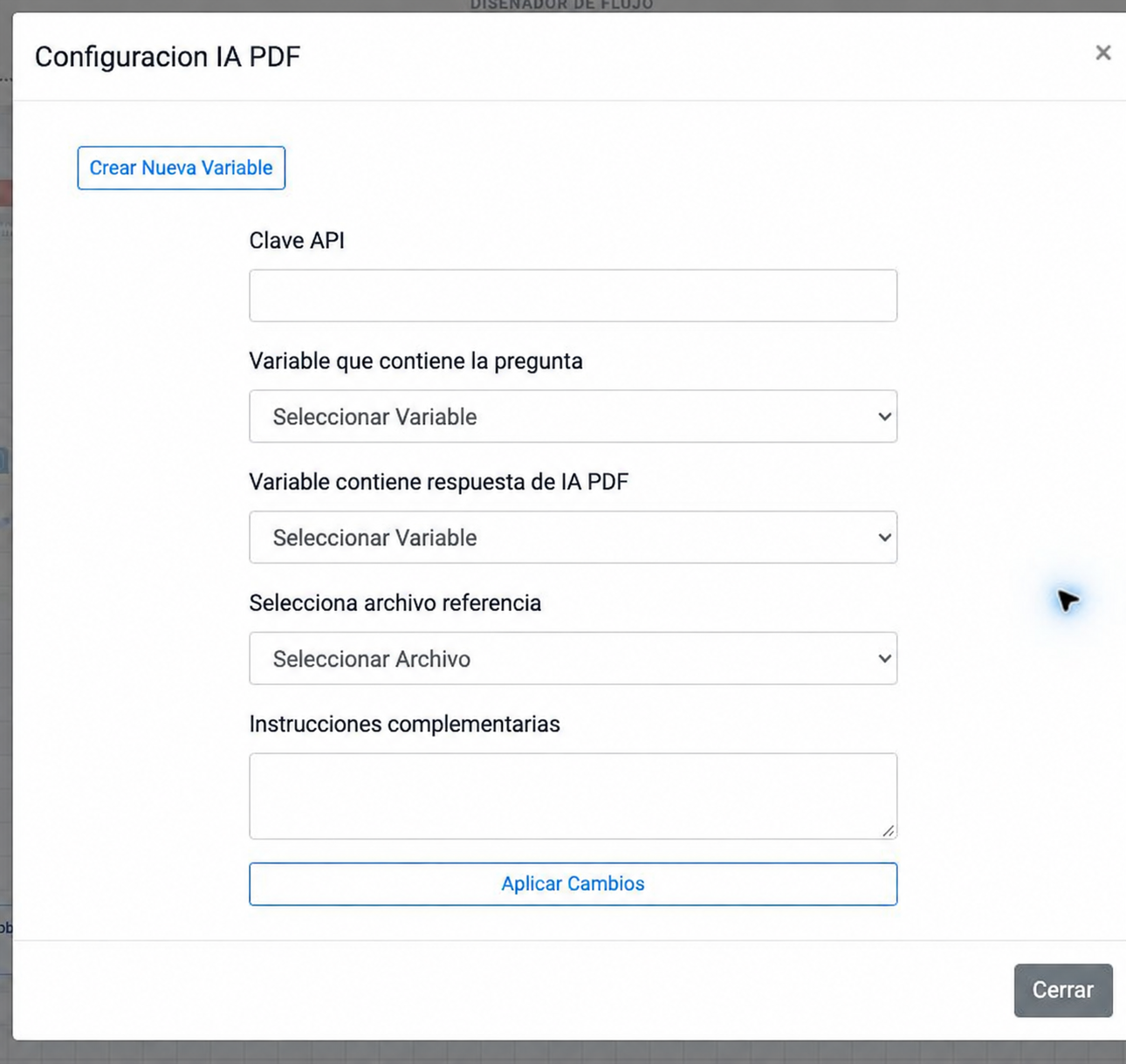 Captura de configuración del widget en Chatbot Designer