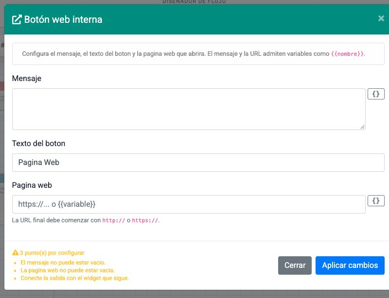 Captura de configuración del widget en Chatbot Designer